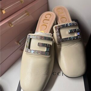 Gucci Cream Mules with Silver Accents